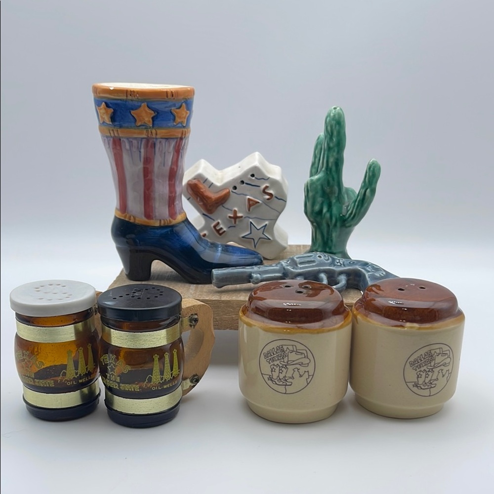 Curated Texas Western Themed‎ Ceramic Salt and Pepper Shakers Lot of 4 Sets